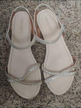 2/$13 Deals Mudan Women's Silver Braided Slingback Sandals